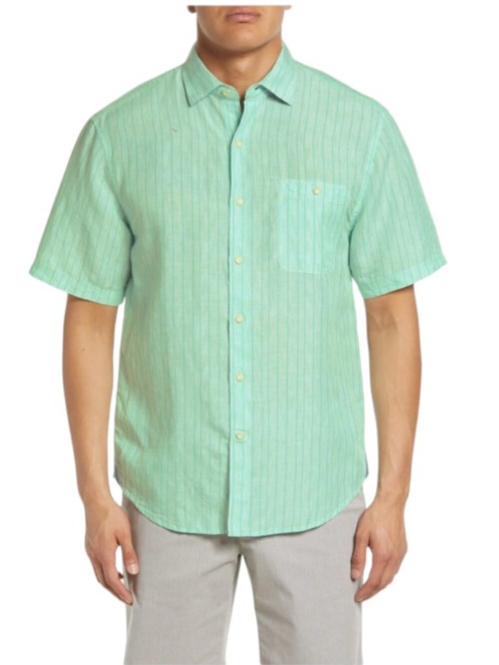 Tommy Bahama Surfside Stripe Short Sleeve Linen Blend Camp Shirt L